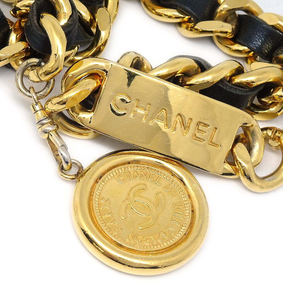 Luxury Chanel Medallion Chain Belt Gold Black Small New