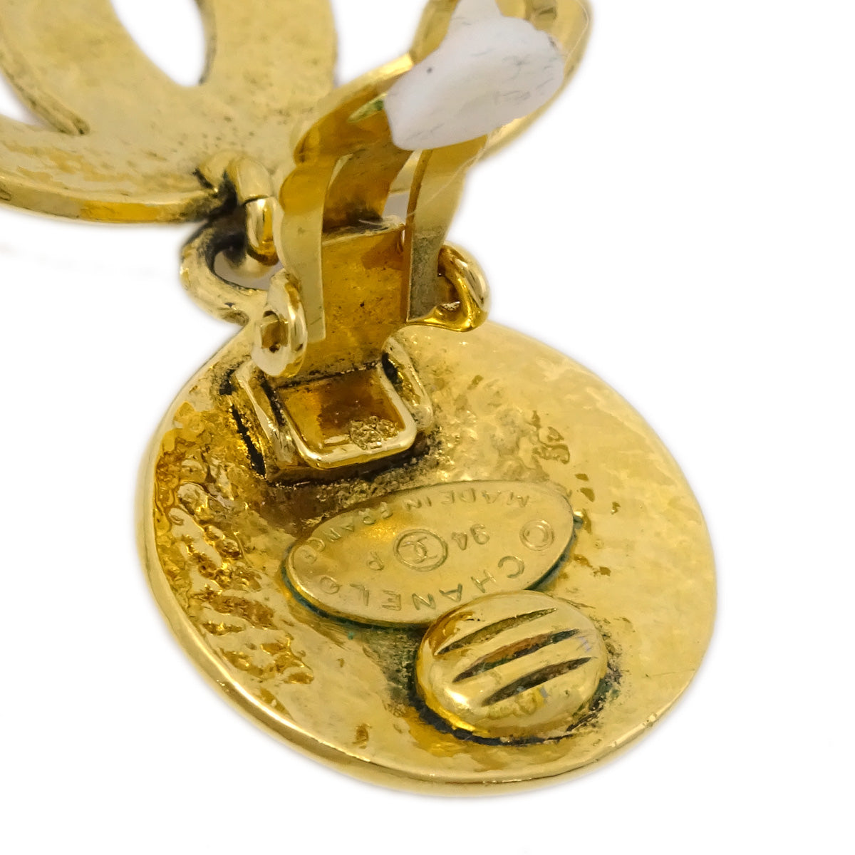 Luxury Chanel 1994 Quilted CC Dangle Earrings Clip-On Gold Small