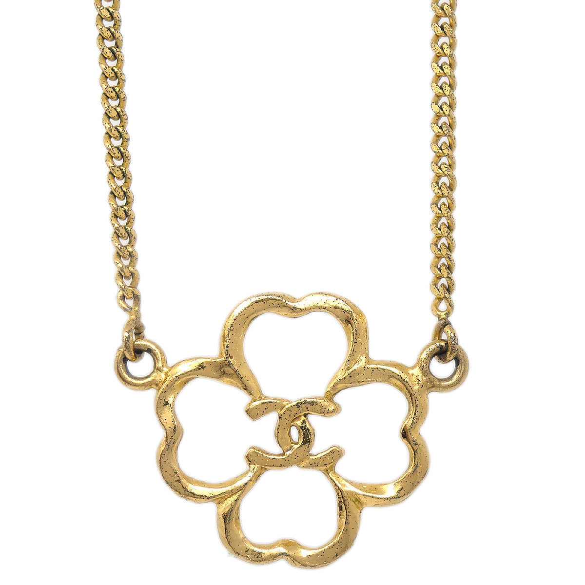 Luxury Chanel Clover Pendant Necklace Gold 1993