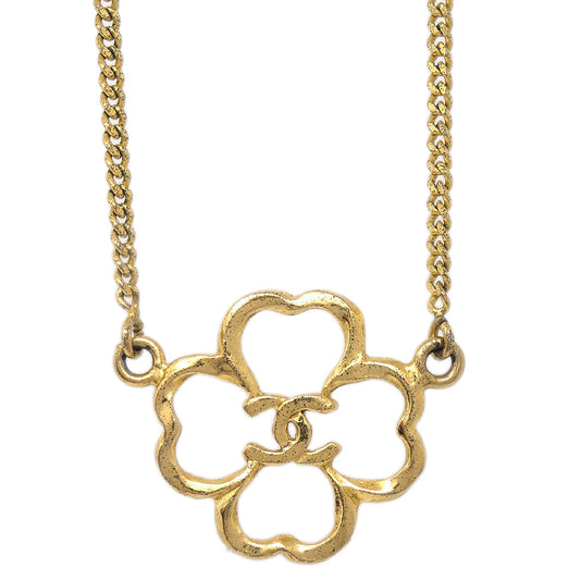Luxury Chanel Clover Pendant Necklace Gold 1993