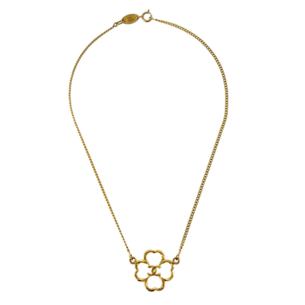 Luxury Chanel Clover Pendant Necklace Gold 1993