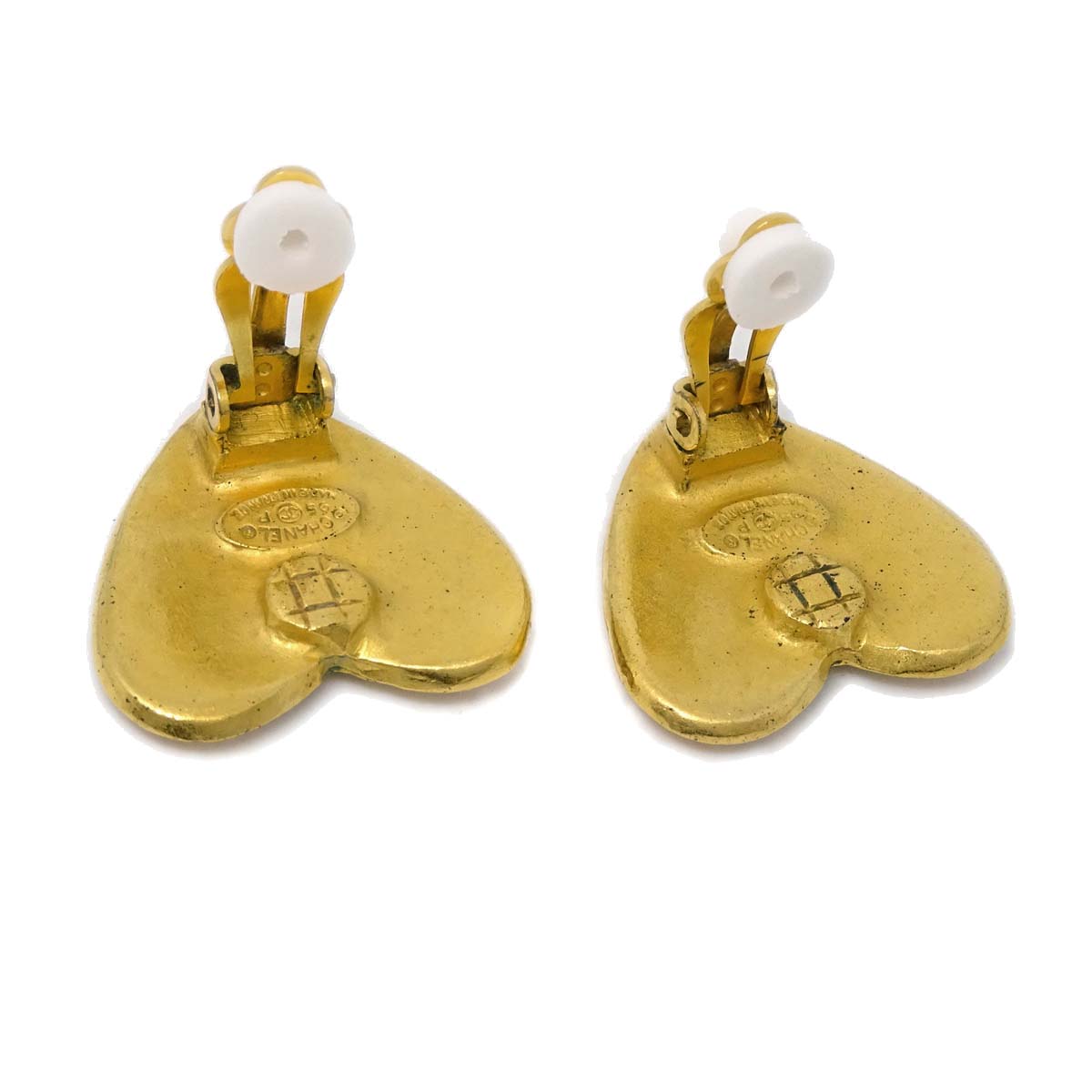 Luxury Chanel Heart Earrings Clip-On Gold 95P