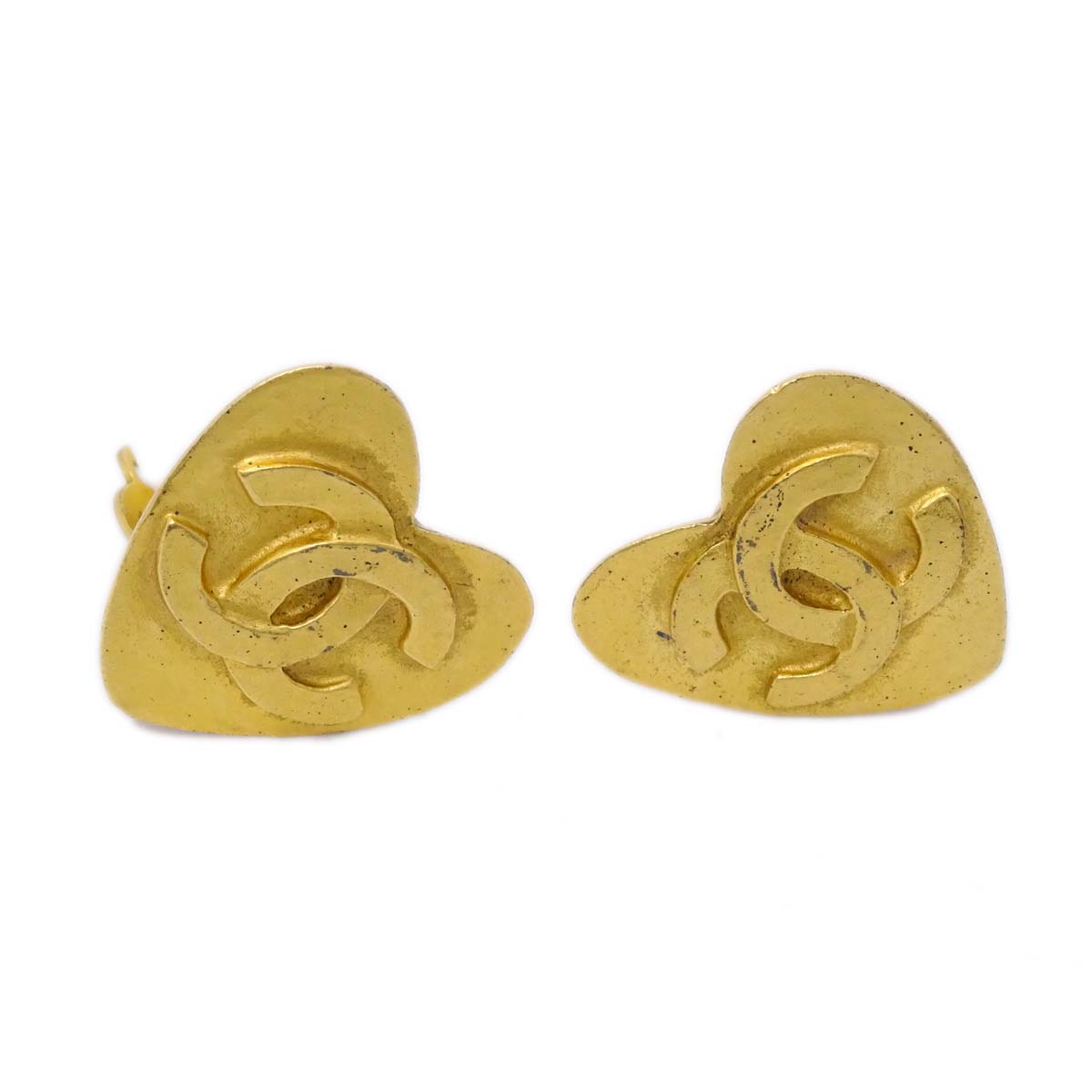 Luxury Chanel Heart Earrings Clip-On Gold 95P