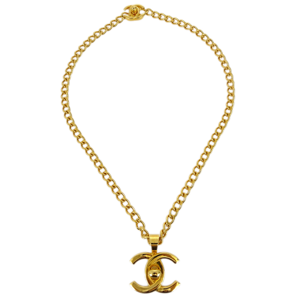 Luxury Chanel Turnlock Gold Chain Pendant Necklace 97P