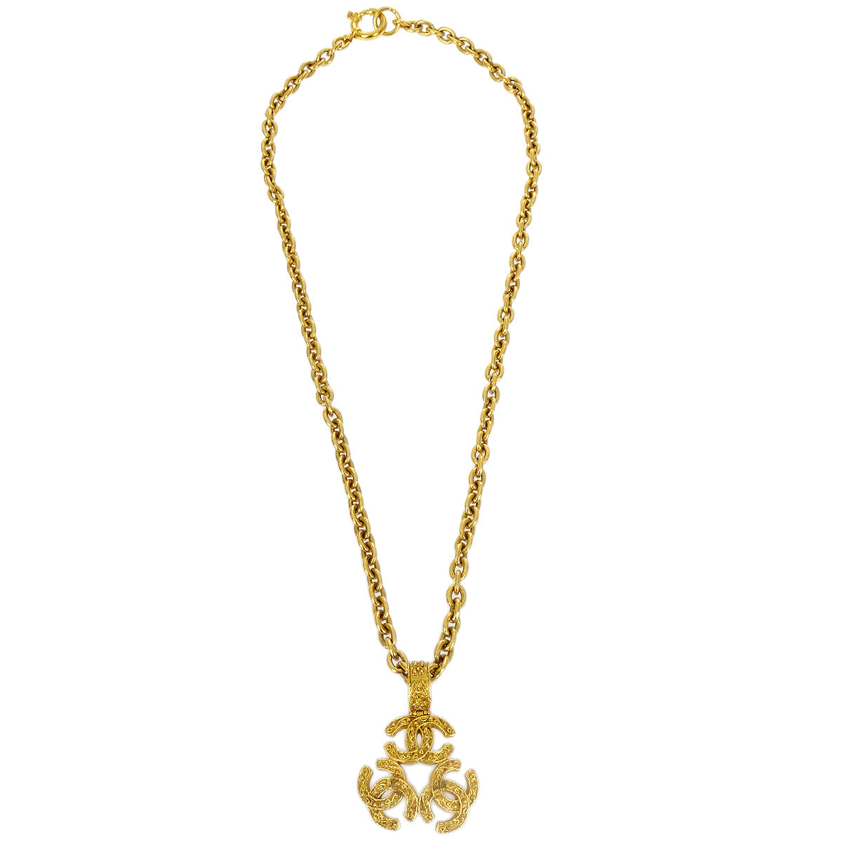 Luxury Chanel 1994 Filigree Triple CC Gold Necklace