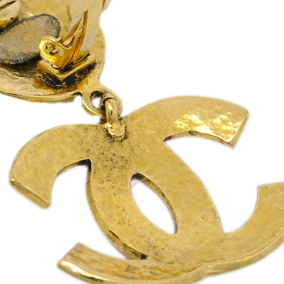 Luxury Chanel 1994 Quilted CC Dangle Earrings Clip-On Gold Small