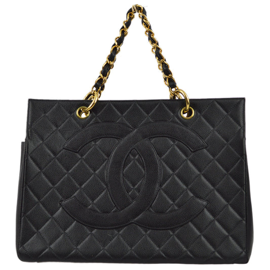 Luxury Chanel 1996-1997 Black Caviar Tote Chain Handbag