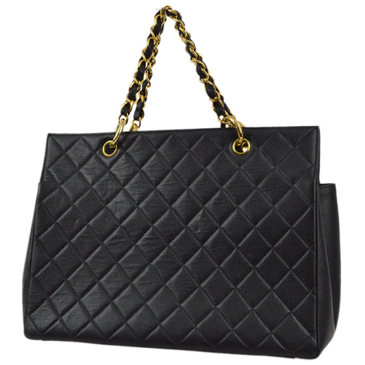 Luxury Chanel 1996-1997 Black Caviar Tote Chain Handbag