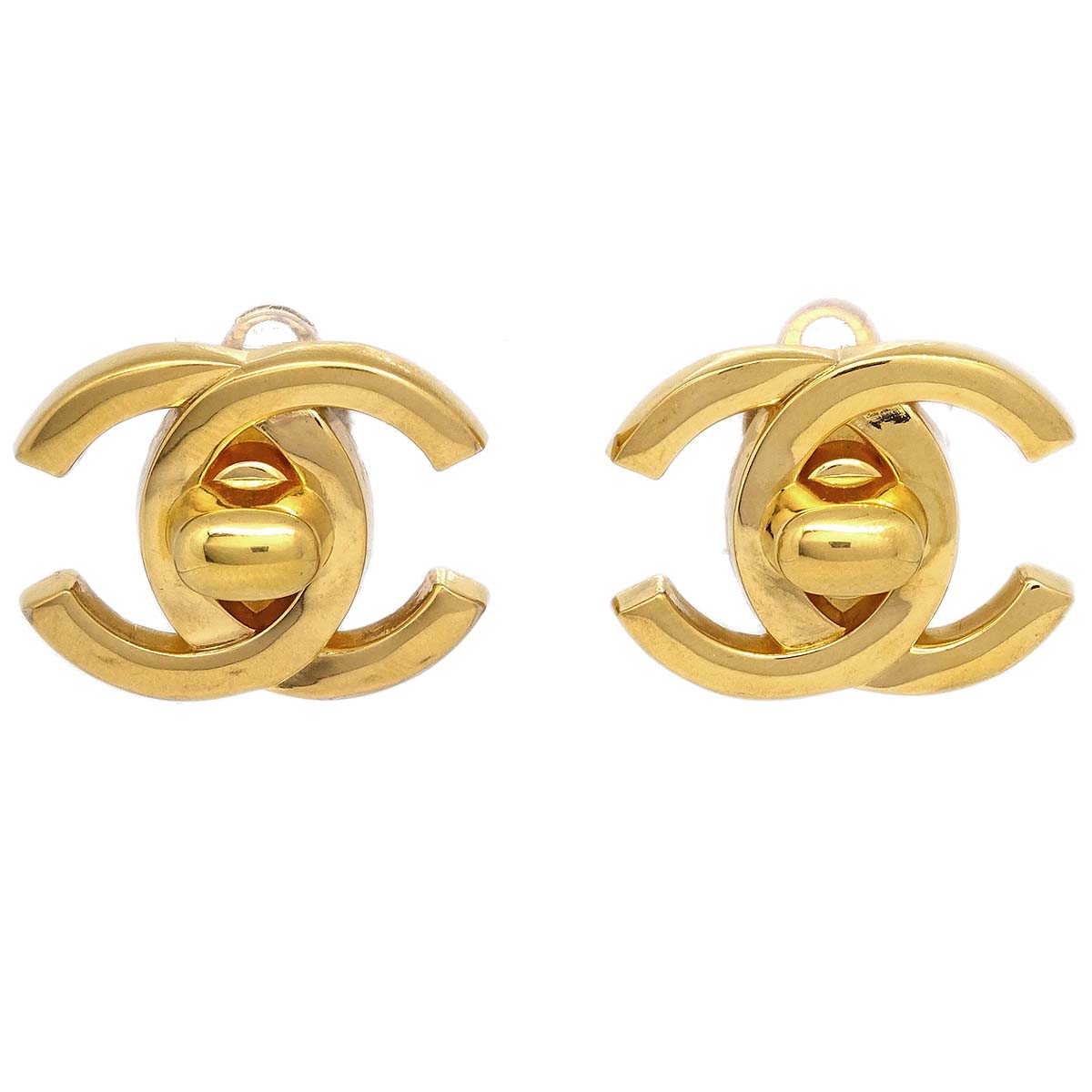 Luxury Chanel 1995 CC Turnlock Earrings Clip-On Gold Large