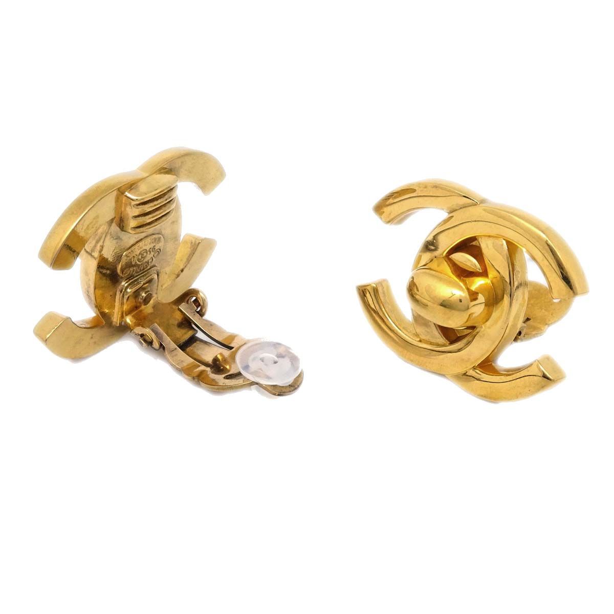 Luxury Chanel 1995 CC Turnlock Earrings Clip-On Gold Large