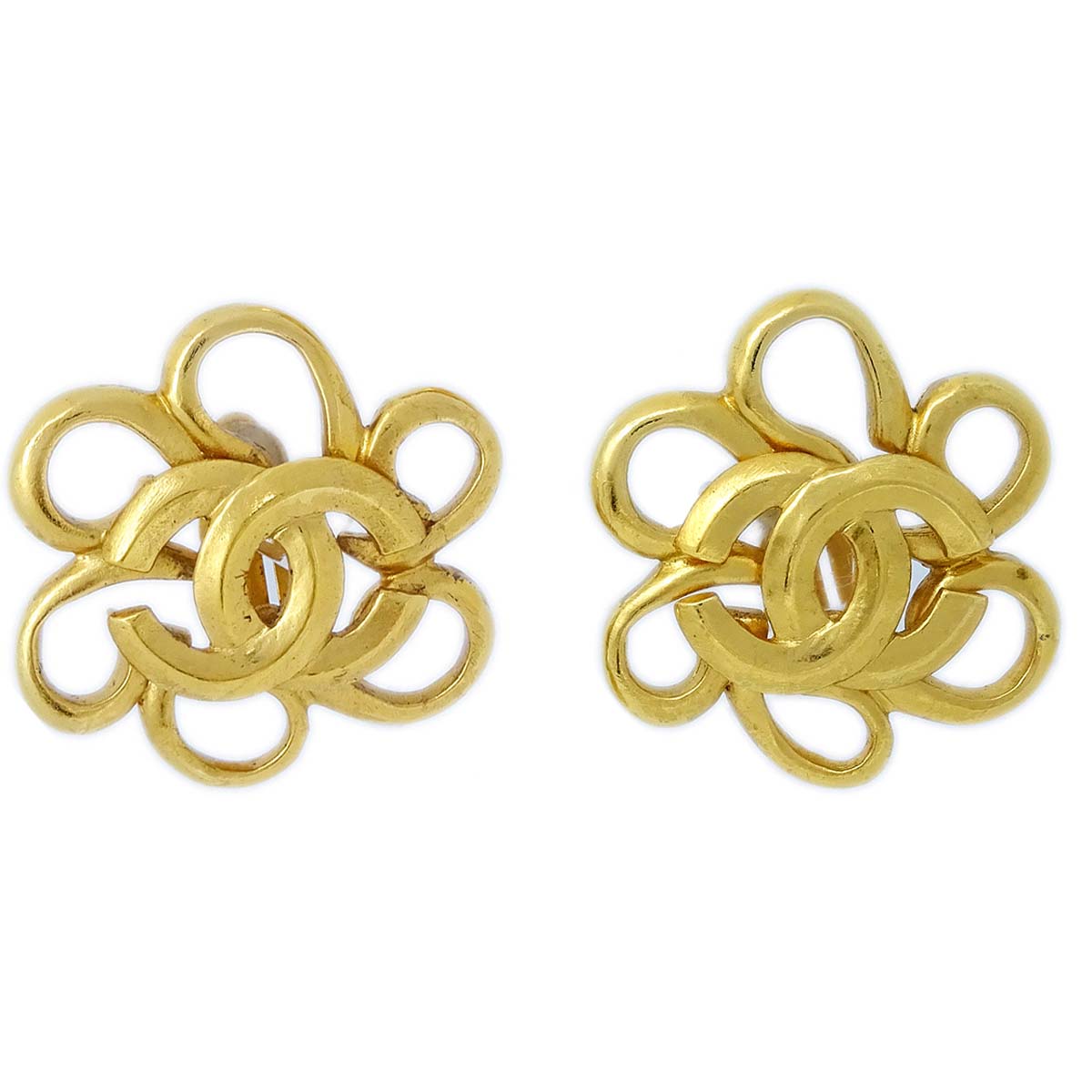 Luxury Chanel Flower Earrings Clip-On Gold 96P