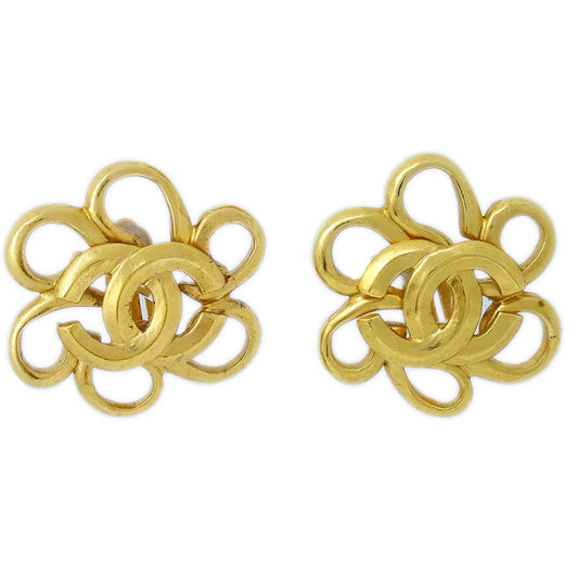 Luxury Chanel Flower Earrings Clip-On Gold 96P