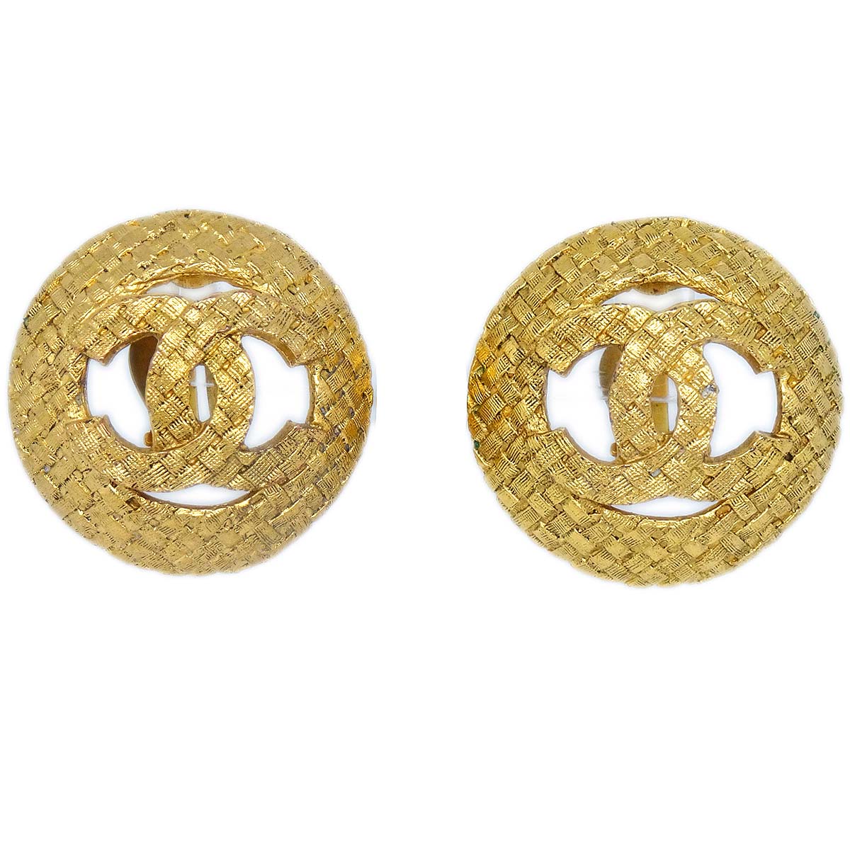 Luxury Chanel 1994 Woven CC Cutout Earrings Gold Clip-On
