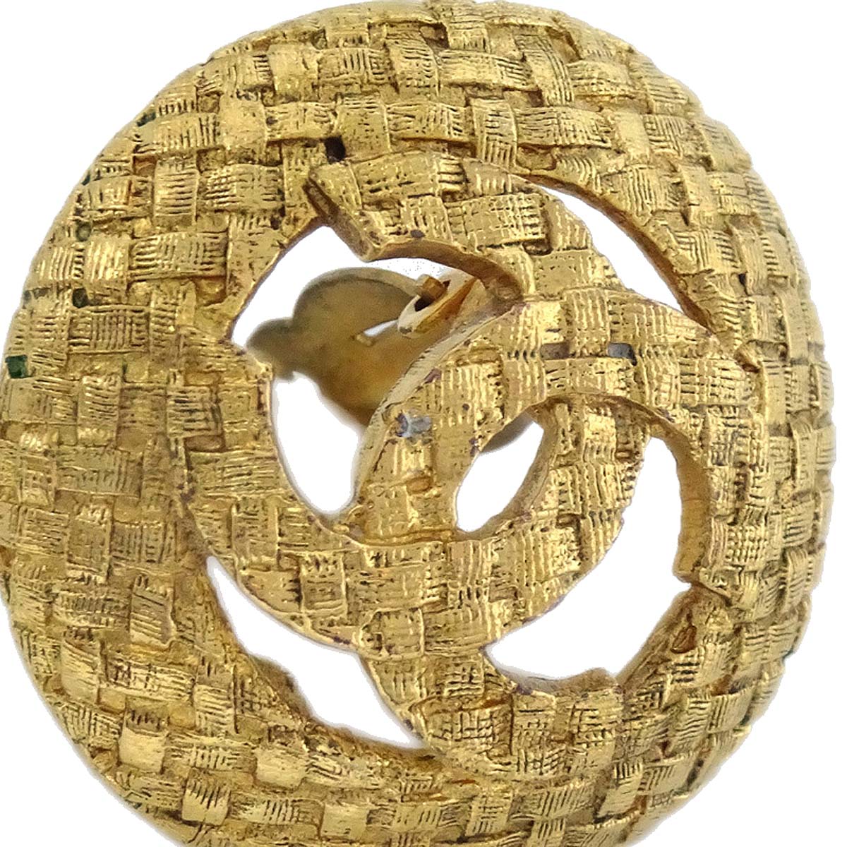 Luxury Chanel 1994 Woven CC Cutout Earrings Gold Clip-On