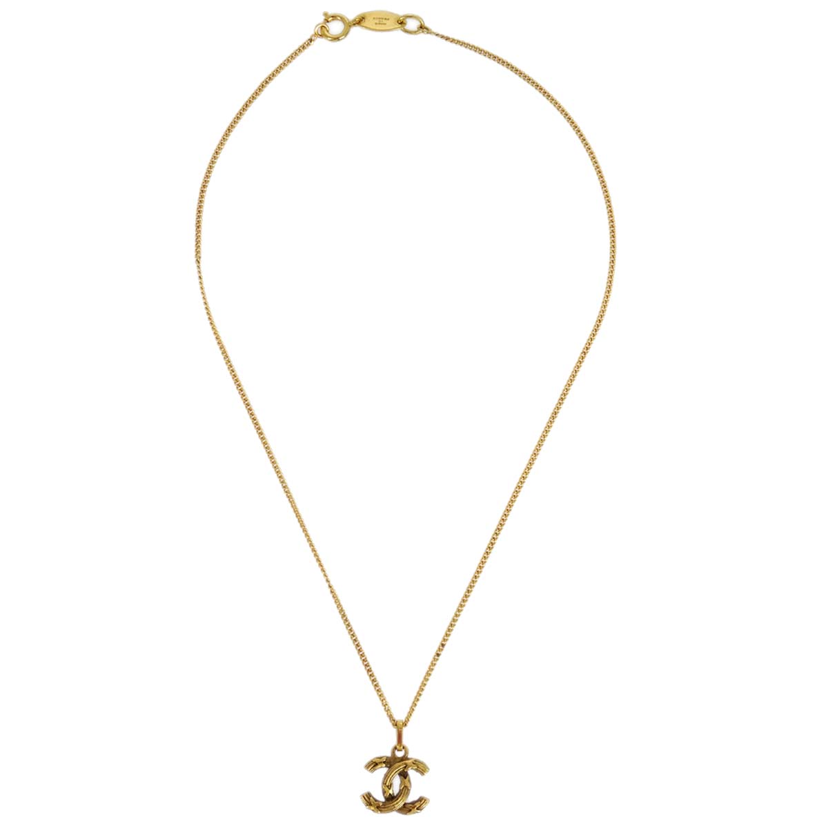 Luxury Chanel Mini CC Chain Pendant Necklace Gold 1982