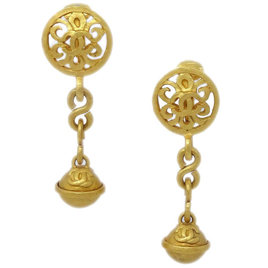 Luxury Chanel Bell Dangle Earrings Clip-On Gold 96P
