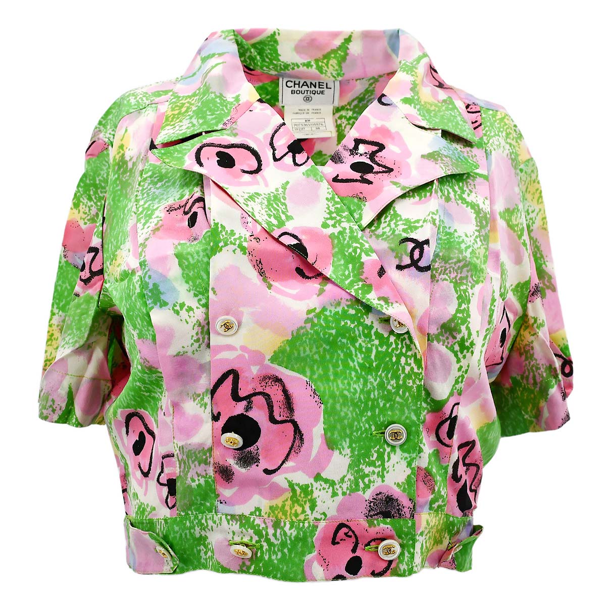 Luxury Chanel 1997 spring Camellia-print cropped shirt #38