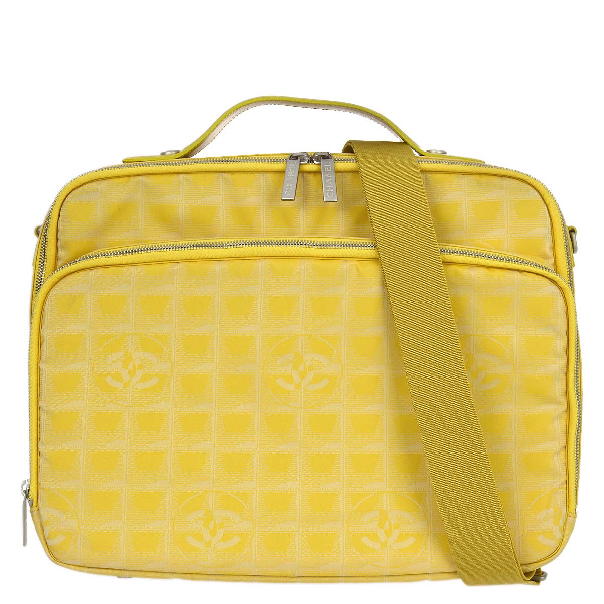 Luxury Chanel 2001-2003 Yellow Jacquard Nylon New Travel Line Handbag