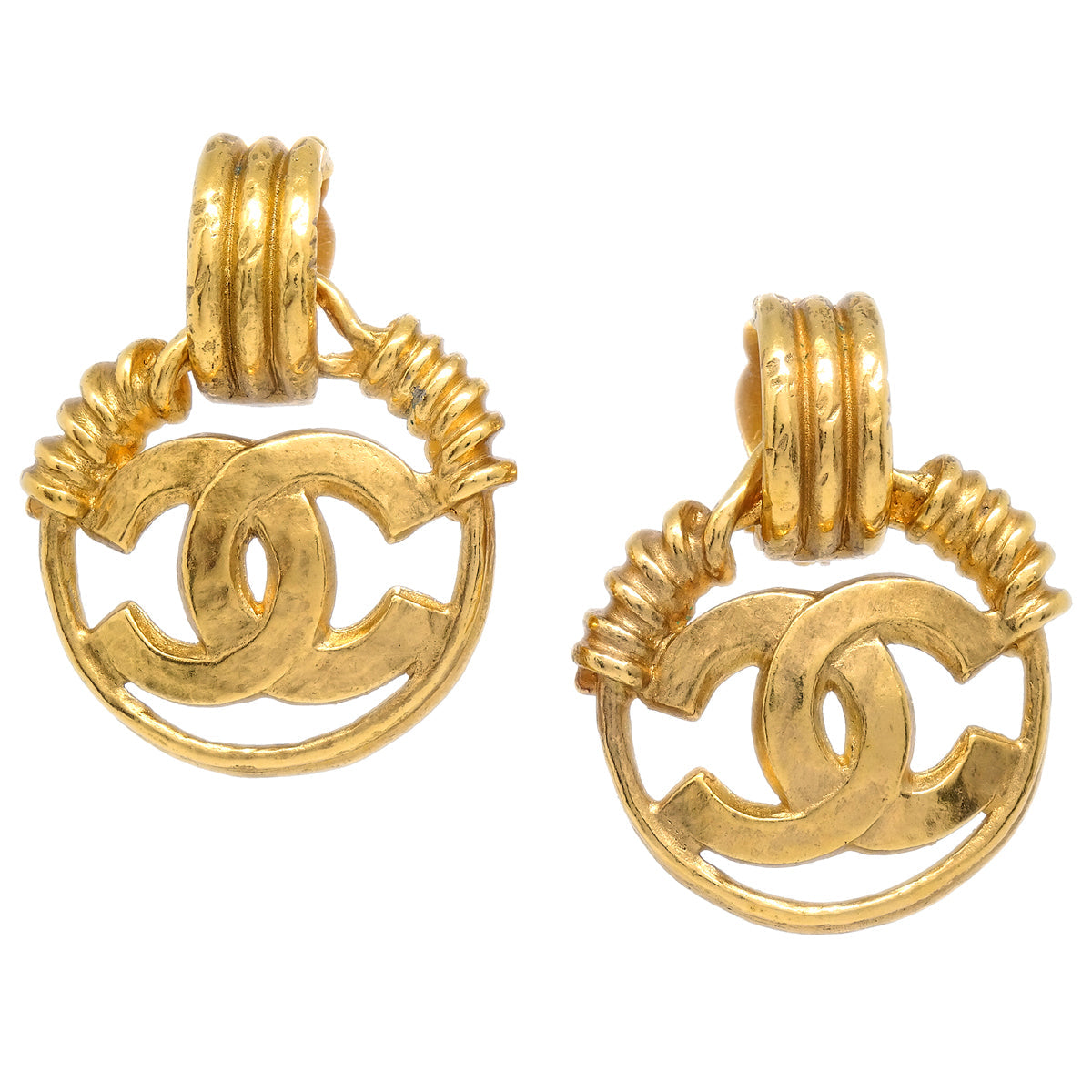 Luxury Chanel Dangle Earrings Gold Clip-On 94P