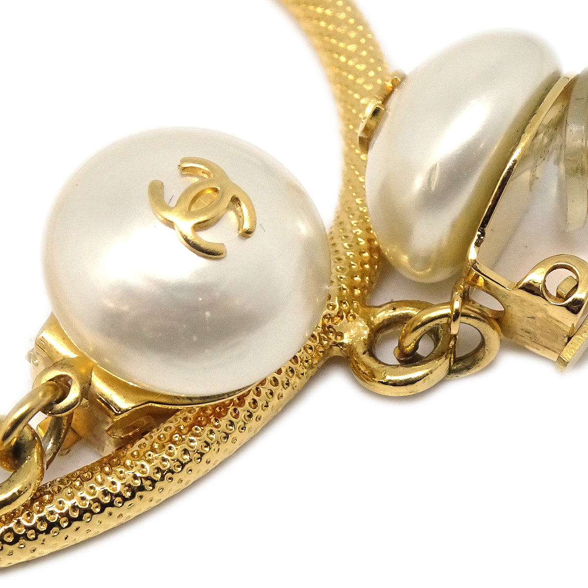 Luxury Chanel Hoop Earrings Gold Artificial Pearl Clip-On 97P