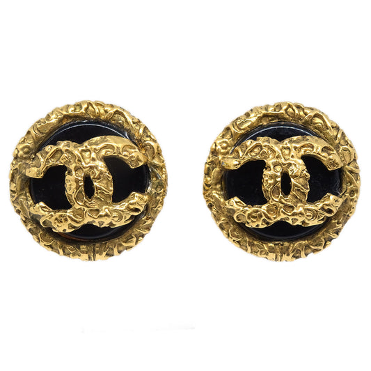Luxury Chanel Button Earrings Clip-On Gold 93P