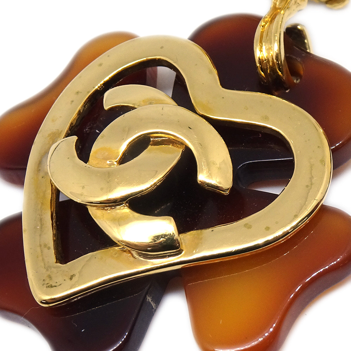 Luxury Chanel 1995 Faux Tortoiseshell Heart CC Dangle Earrings