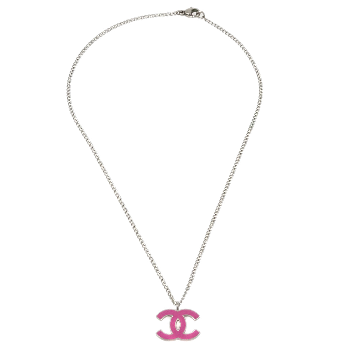 Luxury Chanel CC Chain Pendant Necklace Silver 04P