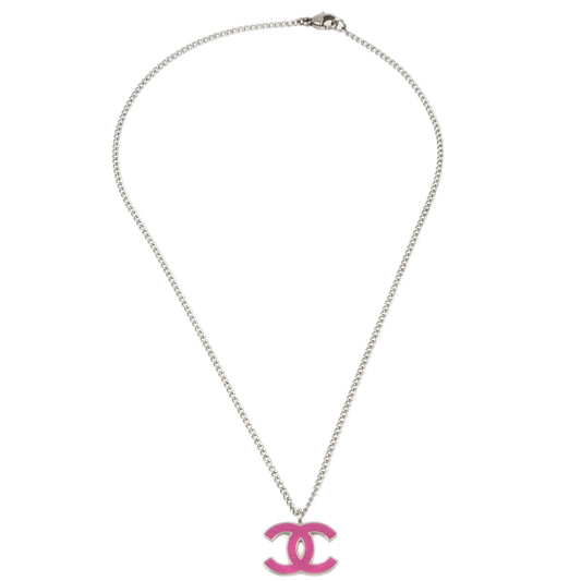Luxury Chanel CC Chain Pendant Necklace Silver 04P