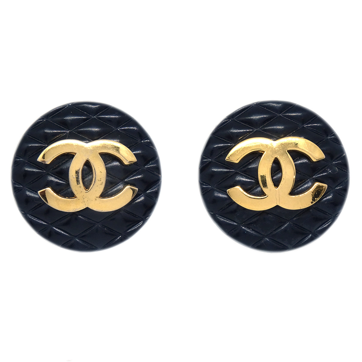 Luxury Chanel Quilted Black & Gold Earrings