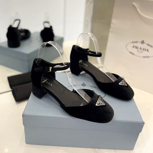 Luxury PradaSlingback 40 Square Sole Black Velvet