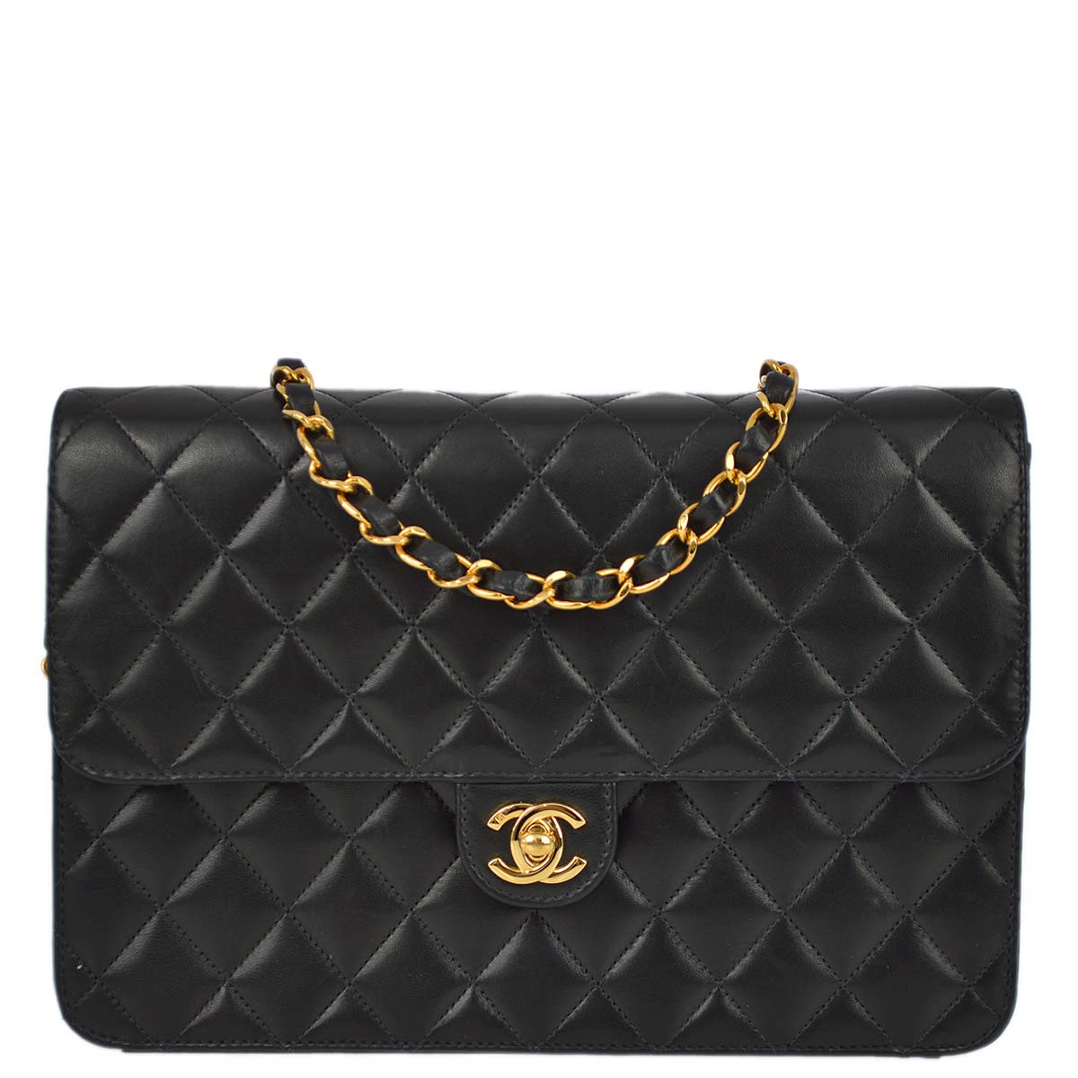 Luxury Chanel 2003-2004 Black Lambskin Turnlock Medium Half Flap Shoulder Bag