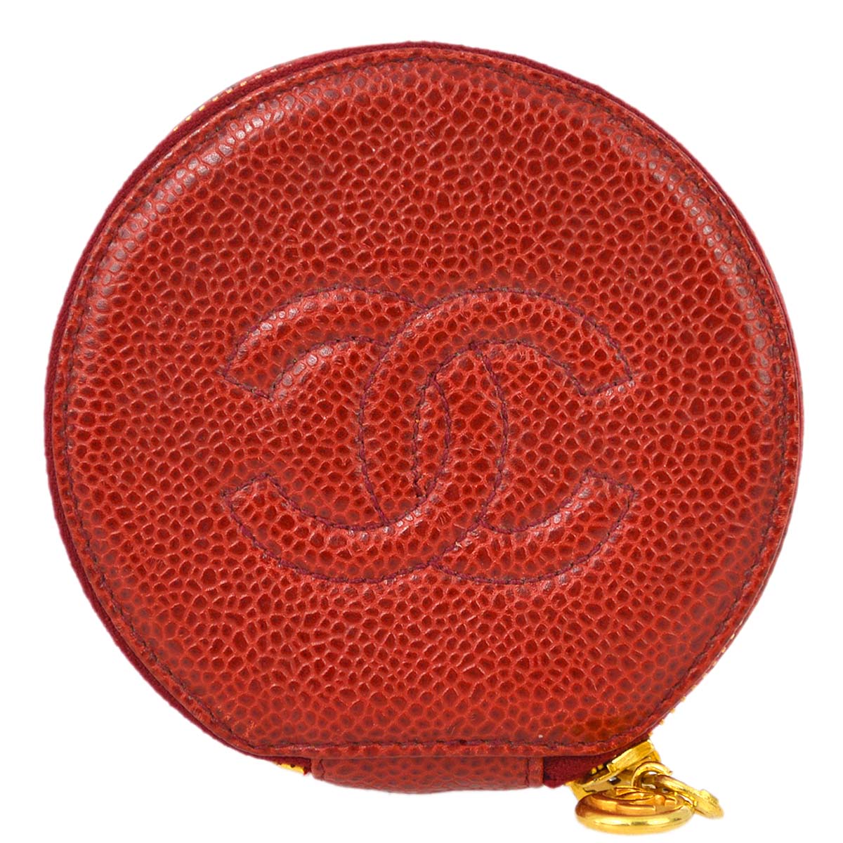 Luxury Chanel 1991-1994 Red Caviar Jewelry Case Pouch Bag