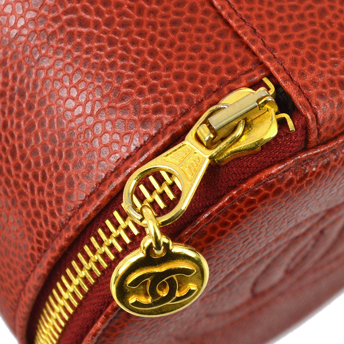 Luxury Chanel 1991-1994 Red Caviar Jewelry Case Pouch Bag