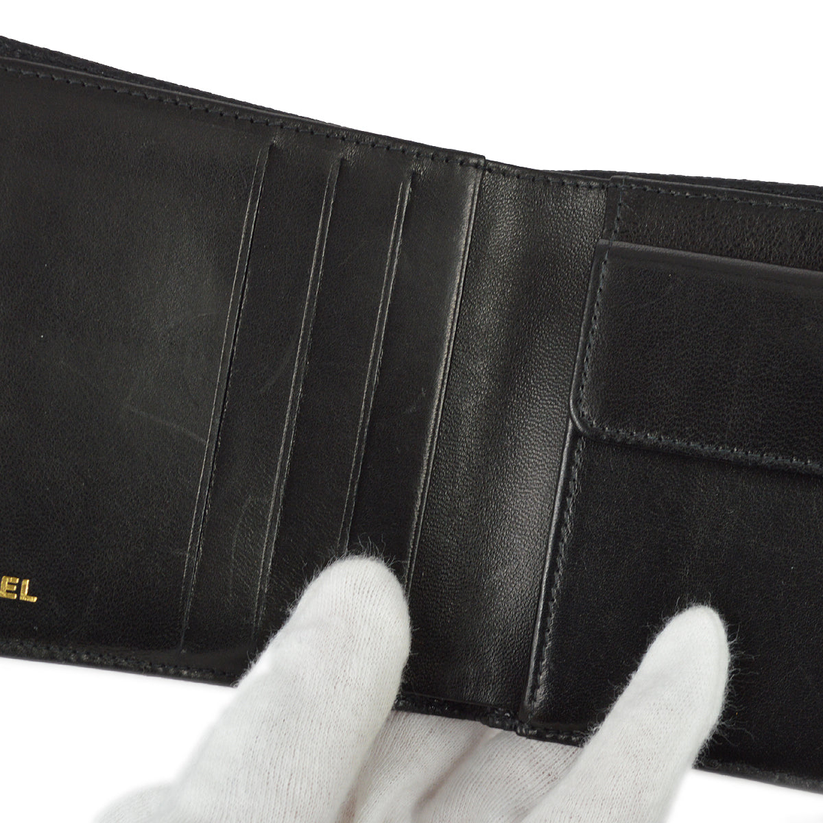 Luxury Chanel 2000-2001 Black Caviar Bifold Wallet Purse