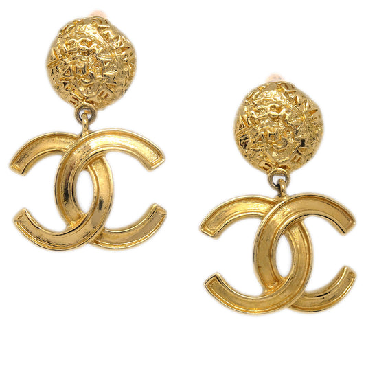 Luxury Chanel CC Dangle Earrings Clip-On Gold 95A