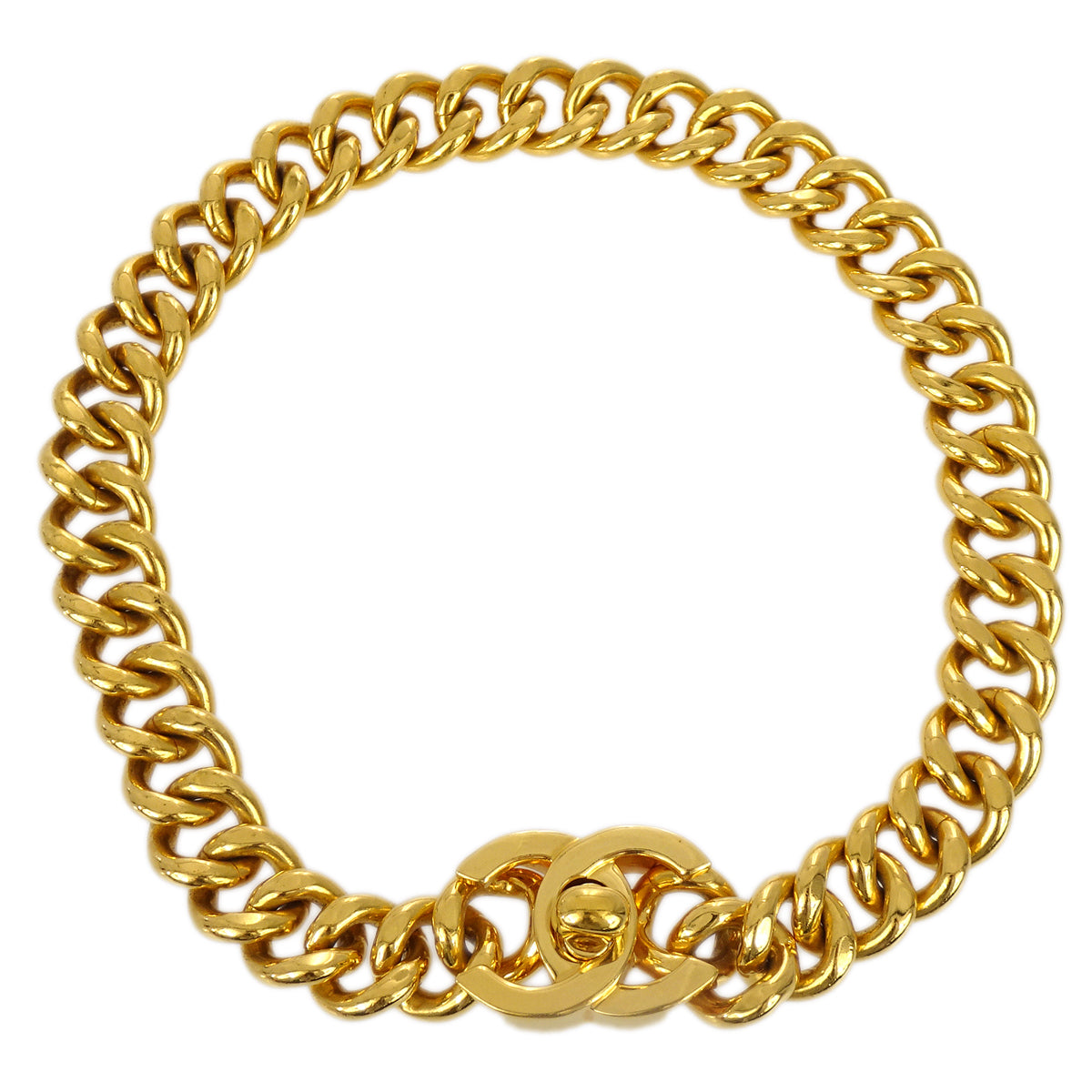Luxury Chanel Turnlock Chain Pendant Necklace Gold 96A
