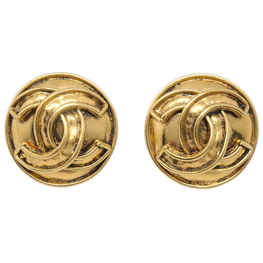 Luxury Chanel Button Earrings Clip-On Gold 94P