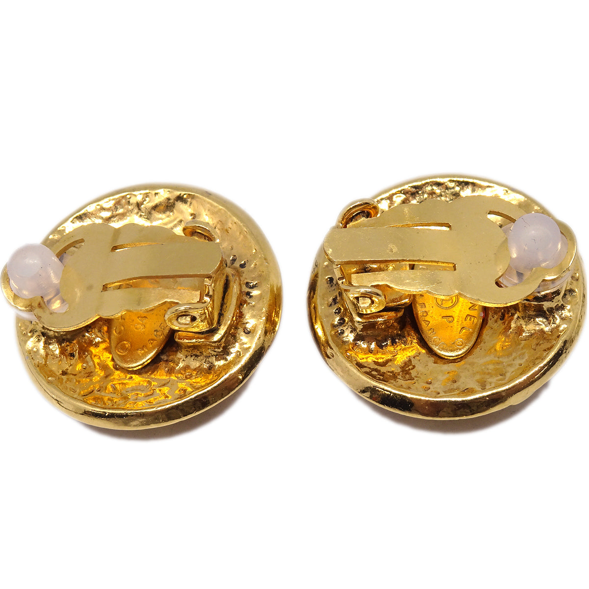 Luxury Chanel Button Earrings Clip-On Gold 94P
