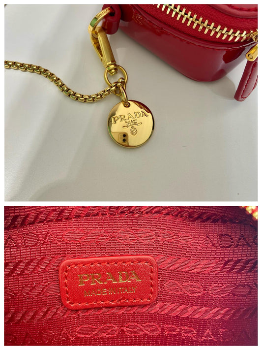 Luxury PradaMINI HAND BAG 11 WITH GOLD STRAP IN RED PATENT CALFSKIN