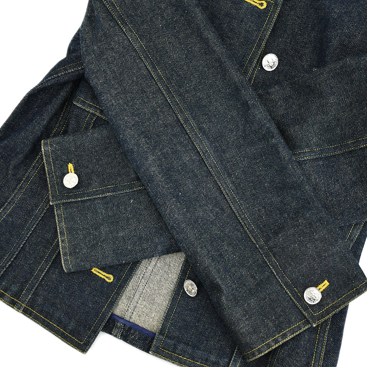 Luxury Chanel Spring 1996 Setup Suit Collarless Jacket Skirt Denim Indigo #38