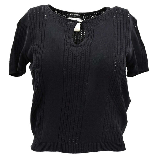 Luxury Chanel Short Sleeve Sweater Knit Tops Black 02P #38