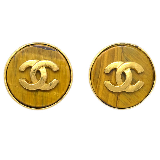 Luxury Chanel Button Earrings Clip-On Brown 95A