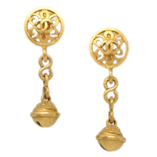 Luxury Chanel Bell Dangle Earrings Clip-On Gold 95P