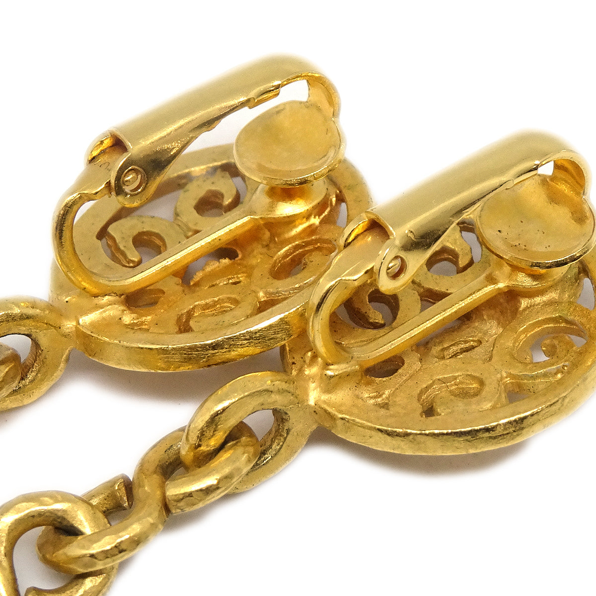 Luxury Chanel Bell Dangle Earrings Clip-On Gold 95P