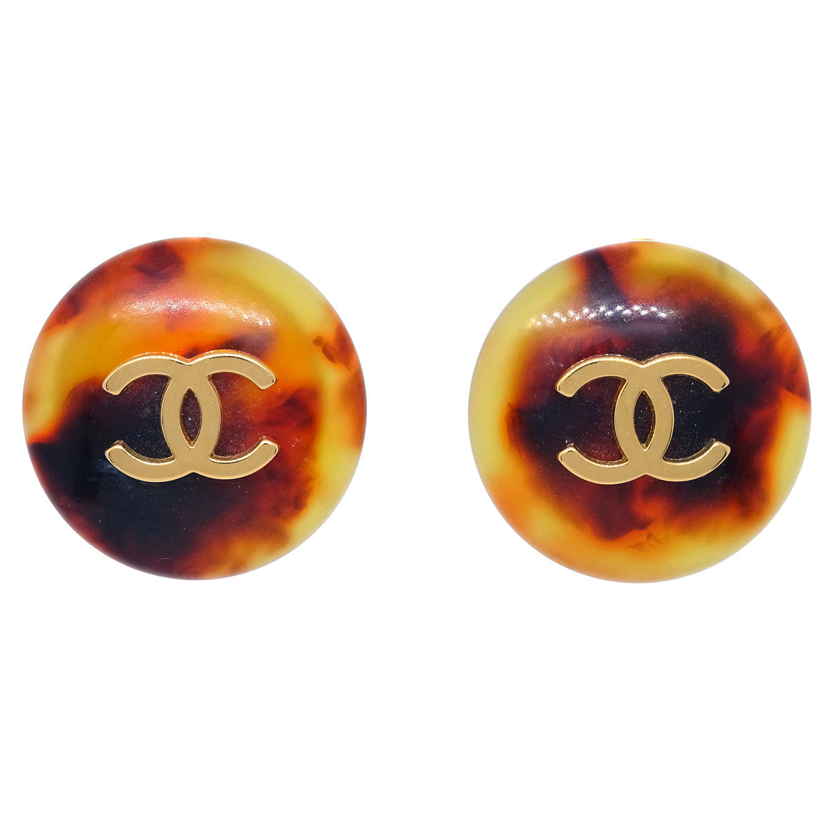 Luxury Chanel Button Earrings Clip-On Brown 97P