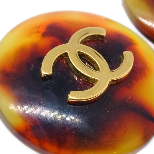 Luxury Chanel Button Earrings Clip-On Brown 97P