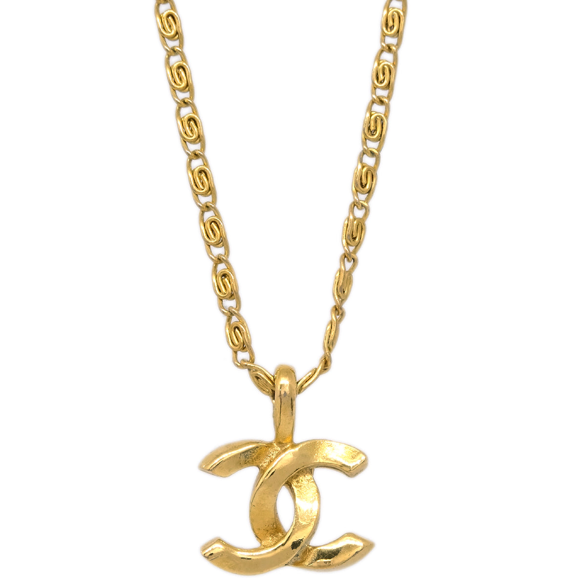 Luxury Chanel Mini CC Chain Pendant Necklace Gold 1982