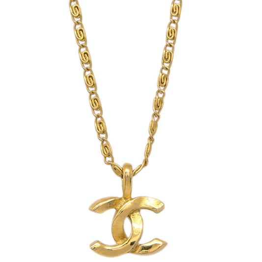 Luxury Chanel Mini CC Chain Pendant Necklace Gold 1982