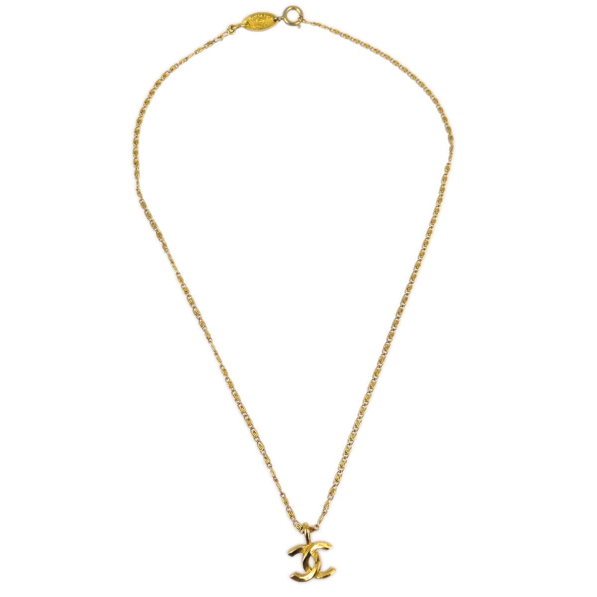 Luxury Chanel Mini CC Chain Pendant Necklace Gold 1982