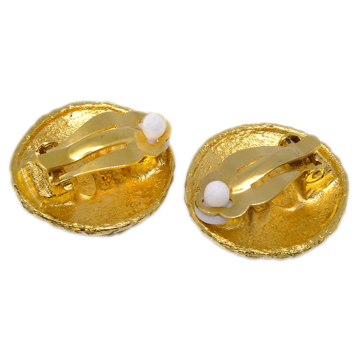 Luxury Chanel 1994 Woven CC Round Earrings Clip-On Gold 2855